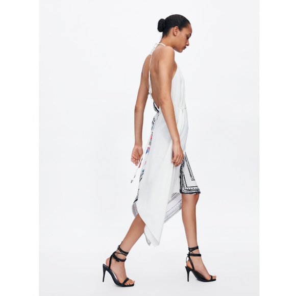 NWT Zara Size M White Floral Asymmetric Dress - Picture 4 of 5